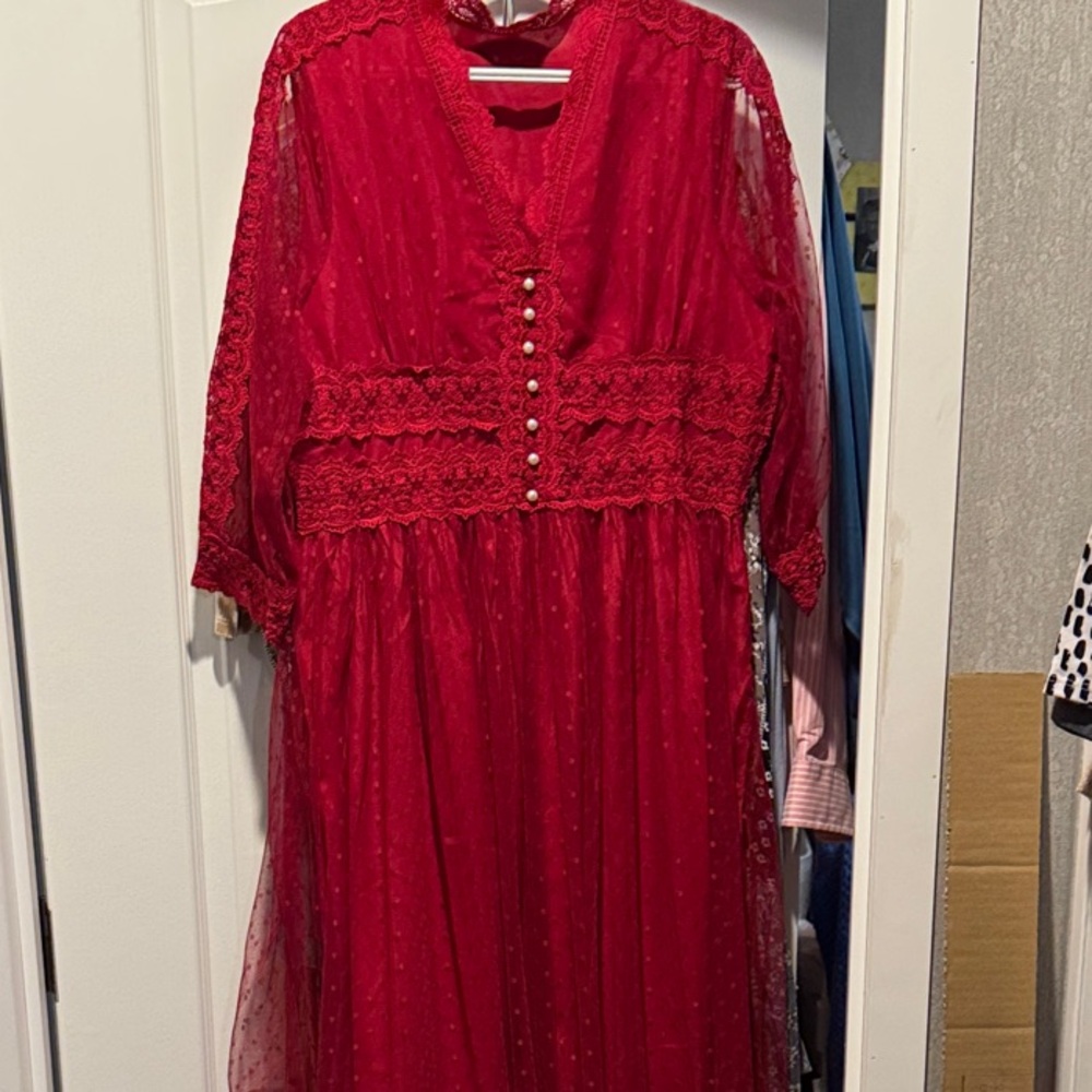 SHEIN Vibrant Red Lace Dress